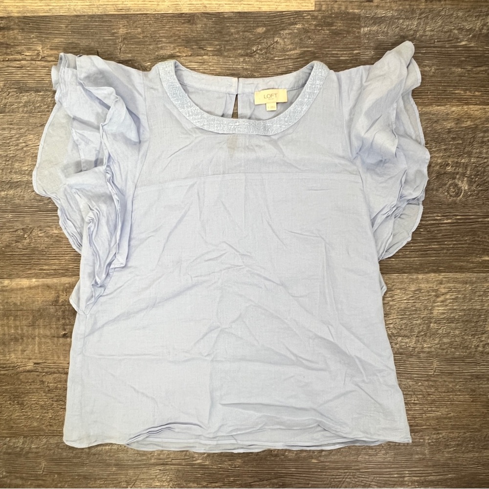 LOFT Soft Blue Blouse with ruffle sleeves size small S B141